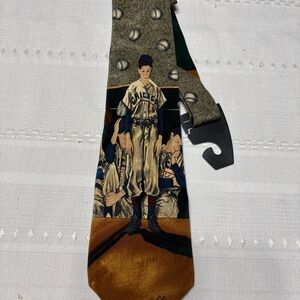 Vintage Norman Rockwell Tie Silk Chicago Baseball Tie Saturday Evening Post 1995